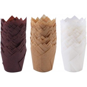 Ruisita 150 Pieces Mini Baking Cups Tulip Baking Cups Cupcake Liners Muffin Liners for Wedding, Birthday, Christmas, Baby Shower Parties (Brown, Natural, White)
