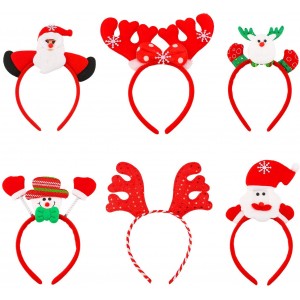 Ruisita 6 Pieces Christmas Headband Reindeer Antlers Headband Santa Headbands for Christmas Holiday Costume Party
